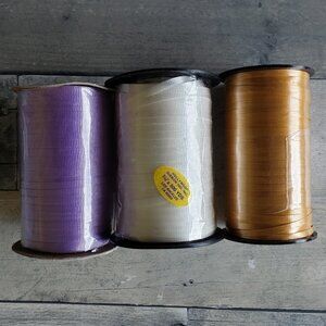 NWT - 3/16" Curling Ribbon 500 yards ea (white, lavendar, gold)